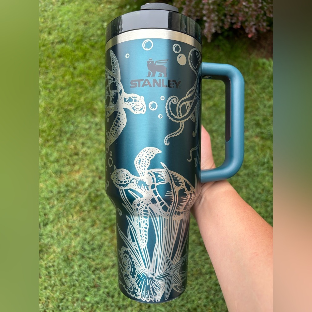 40oz Custom Engraved Etched Genuine Stanley with Ocean Scene. Balsam Glow.